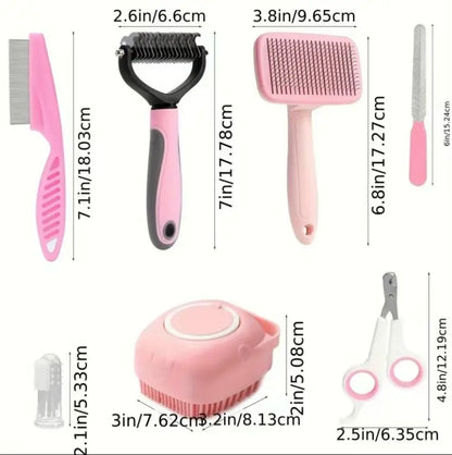 8-In-1 Pet Grooming Kit - Dog & Cat Brush Set with Dematting Comb, Slicker Brush, Nail Clipper & Trimmer - Removes Tangles, Shedding Hair, Dirt & Mats,Your Pet’S Coat Tangle-Free & Shiny, Stress-Free Dog Cat Grooming,Pet Products, Cat Stuff, Dog Stuff,