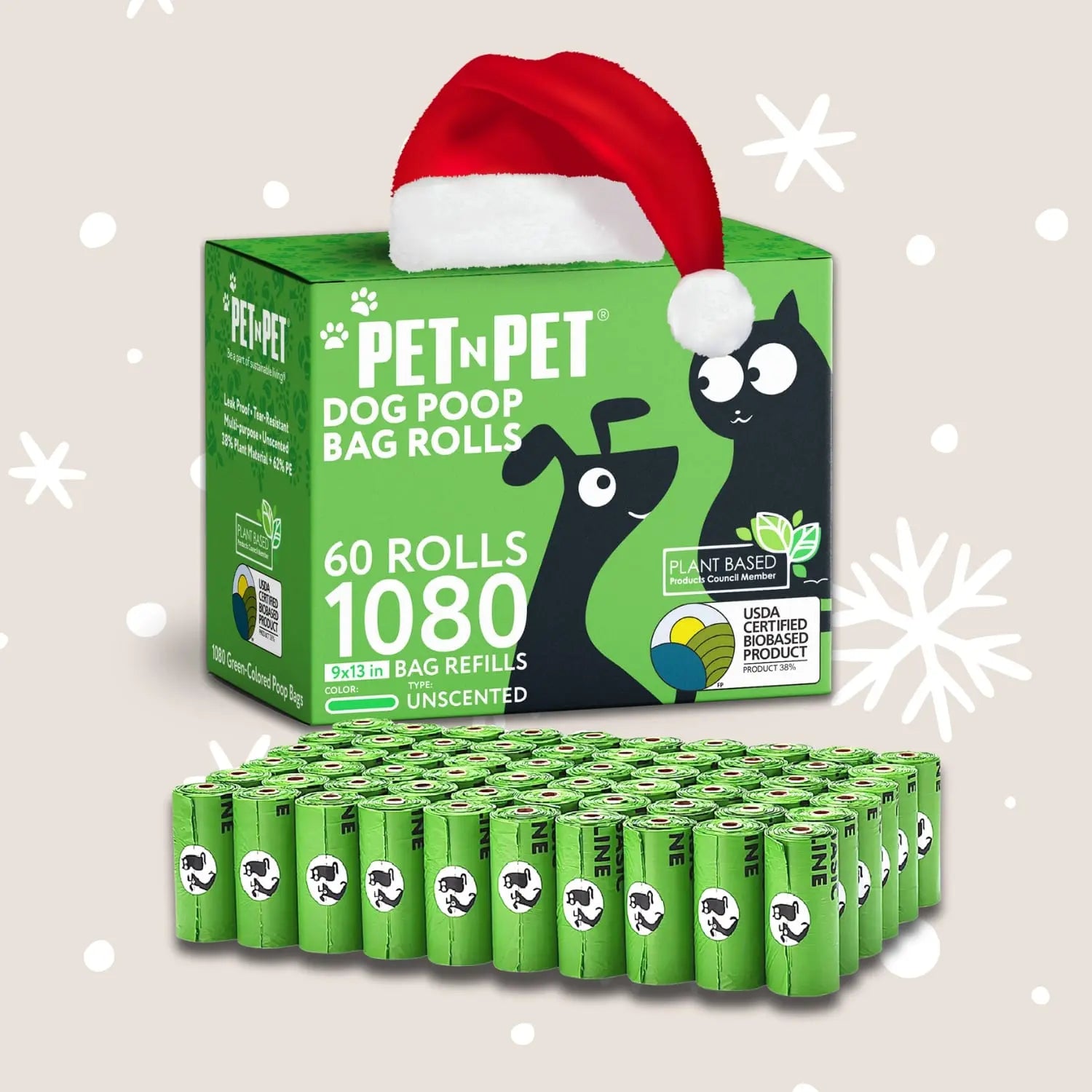 Pet N Pet Dog Poop Bag Rolls - 41% Plant Based, USDA Certified, 1080 Counts, Leakproof Poop Bags for Dogs, Waste Bags