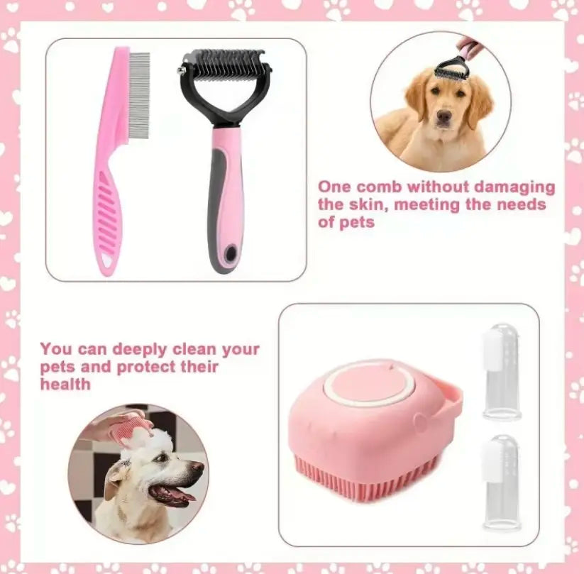 8-In-1 Pet Grooming Kit - Dog & Cat Brush Set with Dematting Comb, Slicker Brush, Nail Clipper & Trimmer - Removes Tangles, Shedding Hair, Dirt & Mats,Your Pet’S Coat Tangle-Free & Shiny, Stress-Free Dog Cat Grooming,Pet Products, Cat Stuff, Dog Stuff,