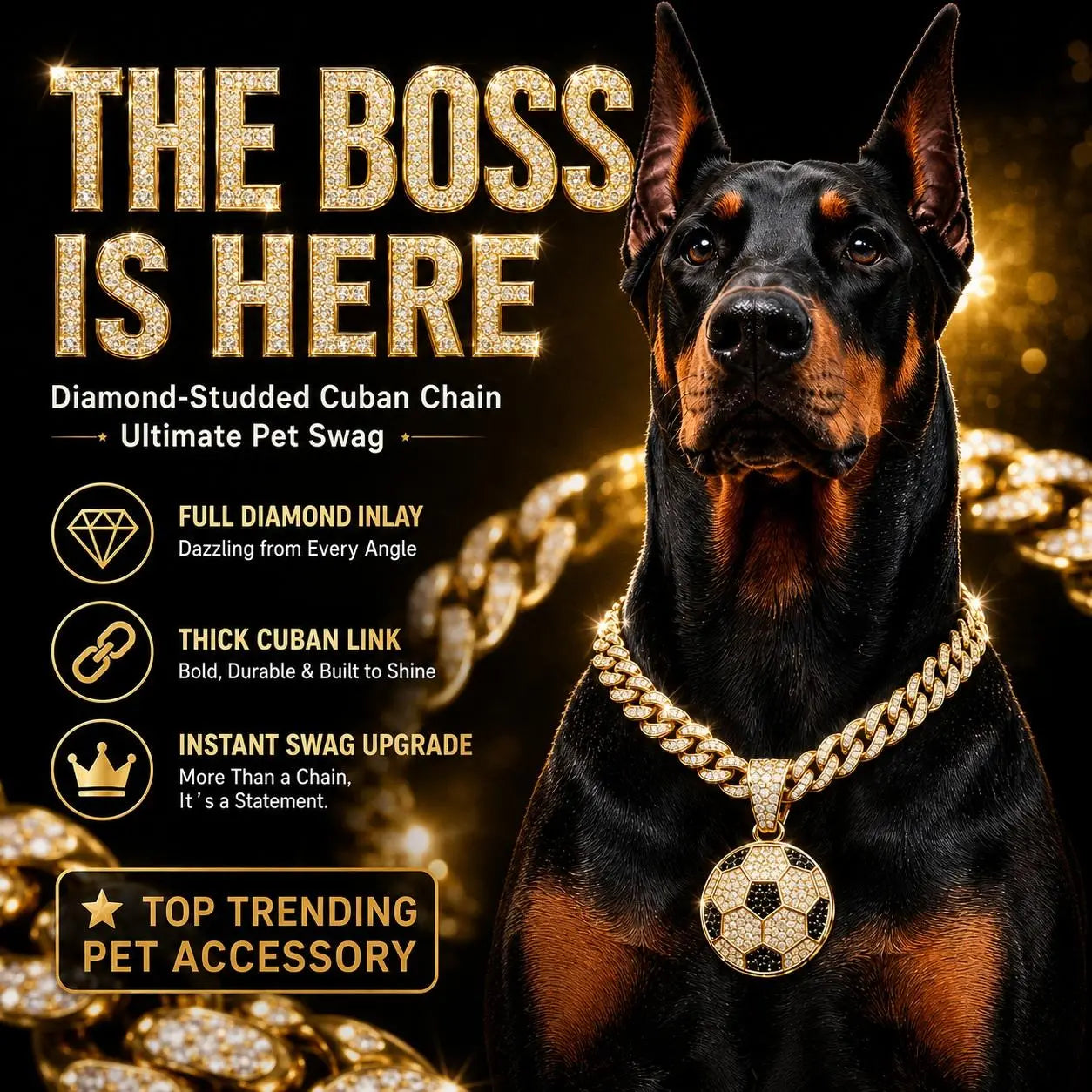 Dog Chain Diamond Collar Walking Metal Chain Necklace with Secure Buckle Pet Cuban Style Collar Jewelry Accessories for Small Medium Large Dog Cats