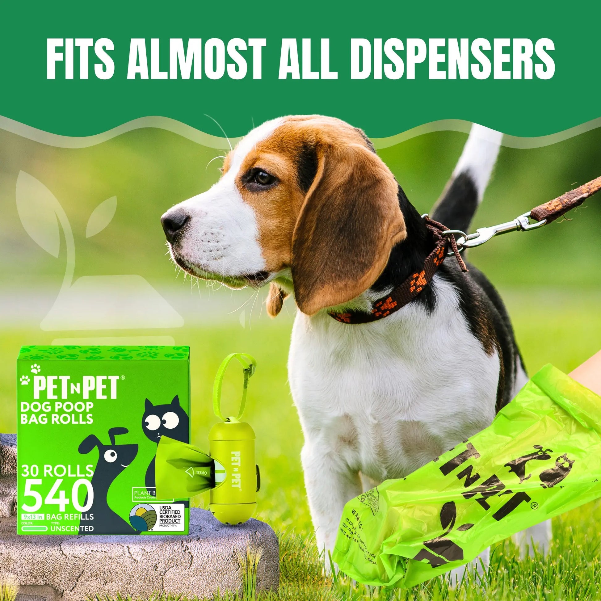 PET N PET 540 Unscented Dog Poop Bag, 41% Plant-Based, Green Waste Poop Bag for Dogs & Cats