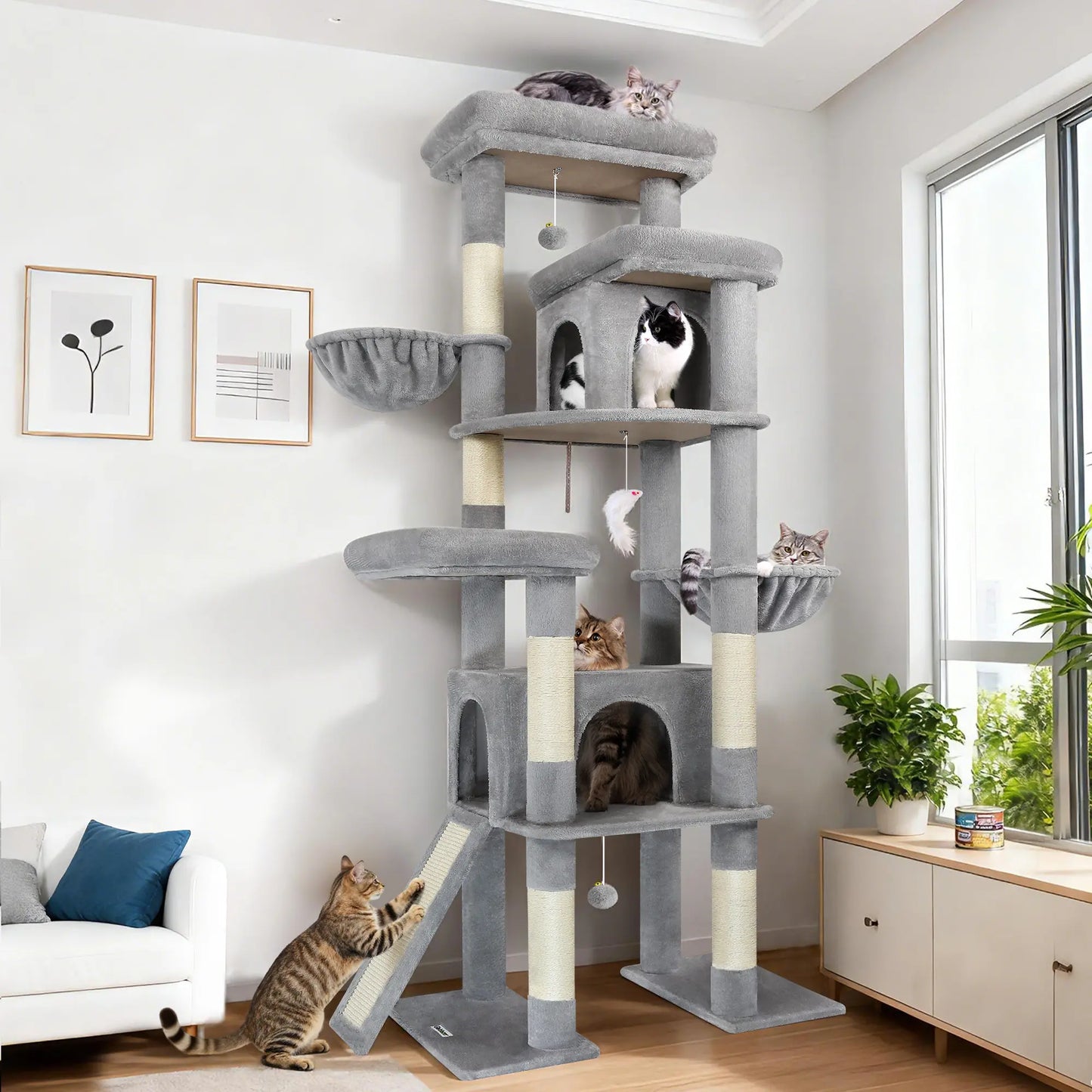Globlazer S78,78 Inch Cute Cat Tree Tower: Sturdy Activity Center with Condos, Sisal Scratching Posts, Hammock & Perches for Big Cats.