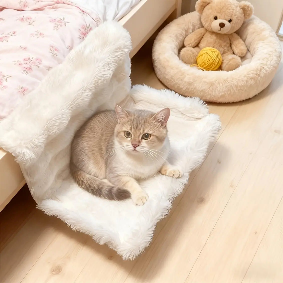 Plush Pet Bedside Hammock, Washable All-Season, Wall-Mounted, Fits Sofa/Bed/Window/Home, Small Cat/Dog Soft Pad, Portable & Easy Clean