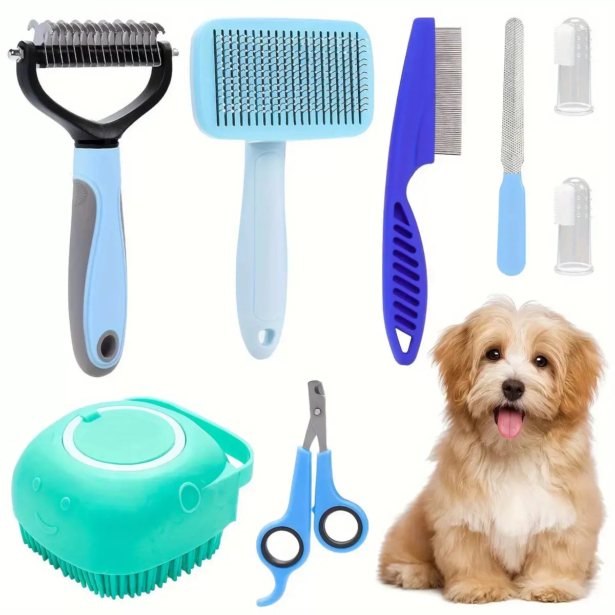 8-In-1 Pet Grooming Kit - Dog & Cat Brush Set with Dematting Comb, Slicker Brush, Nail Clipper & Trimmer - Removes Tangles, Shedding Hair, Dirt & Mats,Your Pet’S Coat Tangle-Free & Shiny, Stress-Free Dog Cat Grooming,Pet Products, Cat Stuff, Dog Stuff,