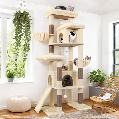 Globlazer S78,78 Inch Cute Cat Tree Tower: Sturdy Activity Center with Condos, Sisal Scratching Posts, Hammock & Perches for Big Cats.