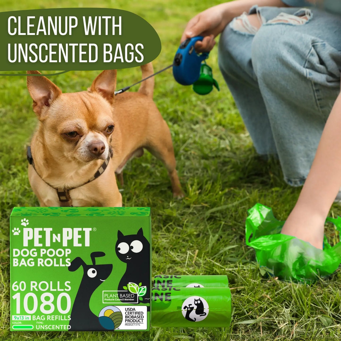 Pet N Pet Dog Poop Bag Rolls - 41% Plant Based, USDA Certified, 1080 Counts, Leakproof Poop Bags for Dogs, Waste Bags