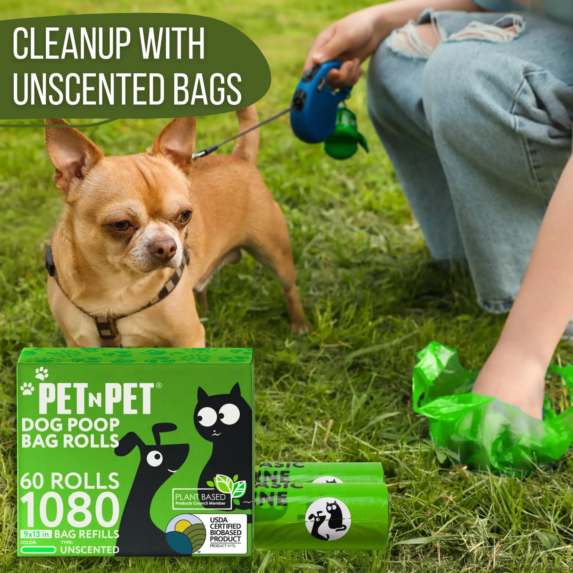 Pet N Pet Dog Poop Bag Rolls - 41% Plant Based, USDA Certified, 1080 Counts, Leakproof Poop Bags for Dogs, Waste Bags