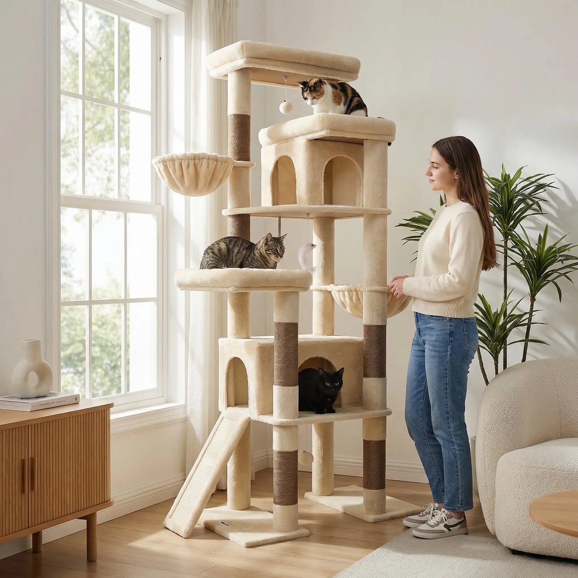 Globlazer S78,78 Inch Cute Cat Tree Tower: Sturdy Activity Center with Condos, Sisal Scratching Posts, Hammock & Perches for Big Cats.