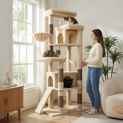 Globlazer S78,78 Inch Cute Cat Tree Tower: Sturdy Activity Center with Condos, Sisal Scratching Posts, Hammock & Perches for Big Cats.