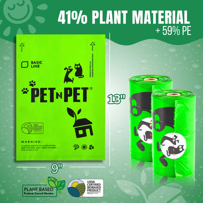 PET N PET 540 Unscented Dog Poop Bag, 41% Plant-Based, Green Waste Poop Bag for Dogs & Cats