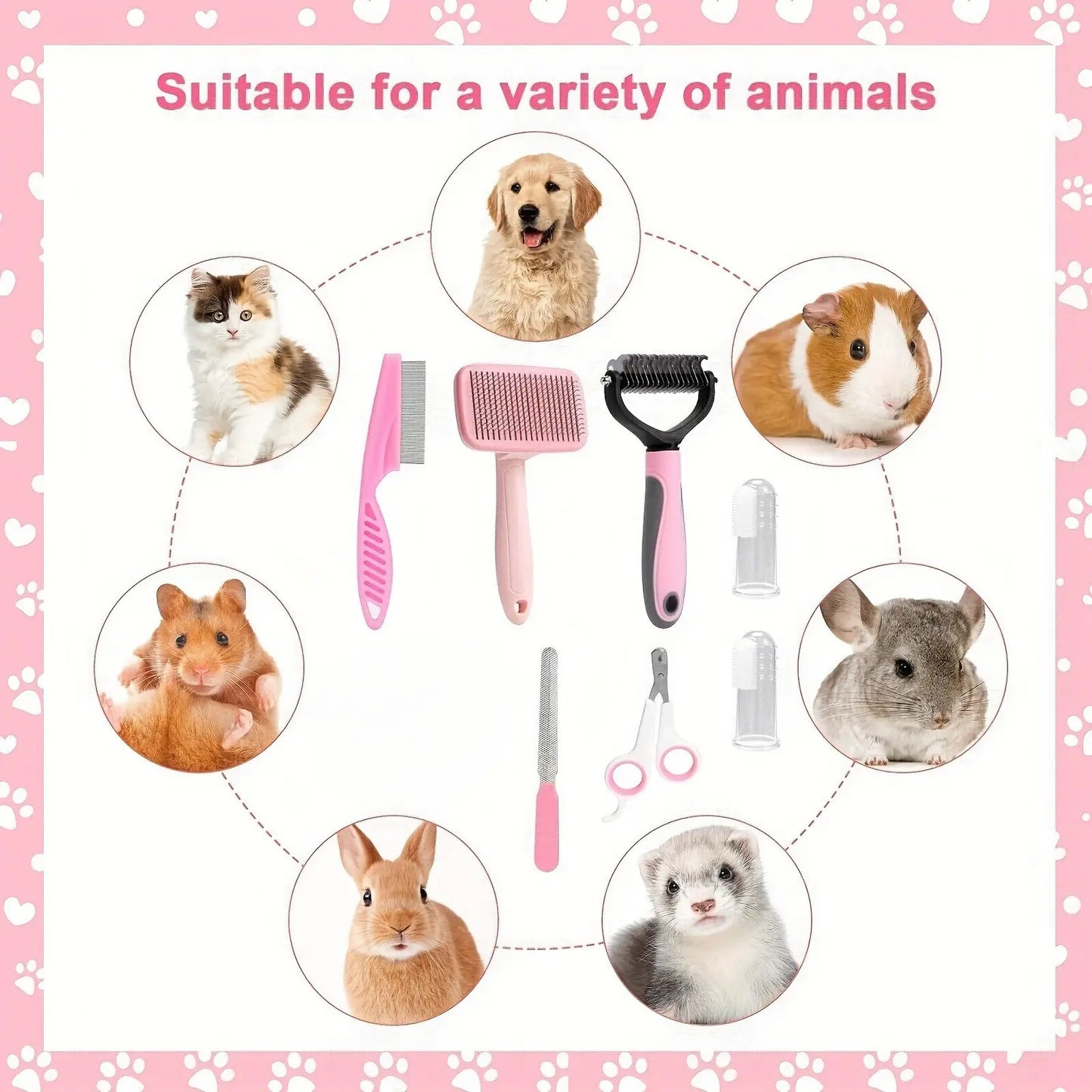 8-In-1 Pet Grooming Kit - Dog & Cat Brush Set with Dematting Comb, Slicker Brush, Nail Clipper & Trimmer - Removes Tangles, Shedding Hair, Dirt & Mats,Your Pet’S Coat Tangle-Free & Shiny, Stress-Free Dog Cat Grooming,Pet Products, Cat Stuff, Dog Stuff,