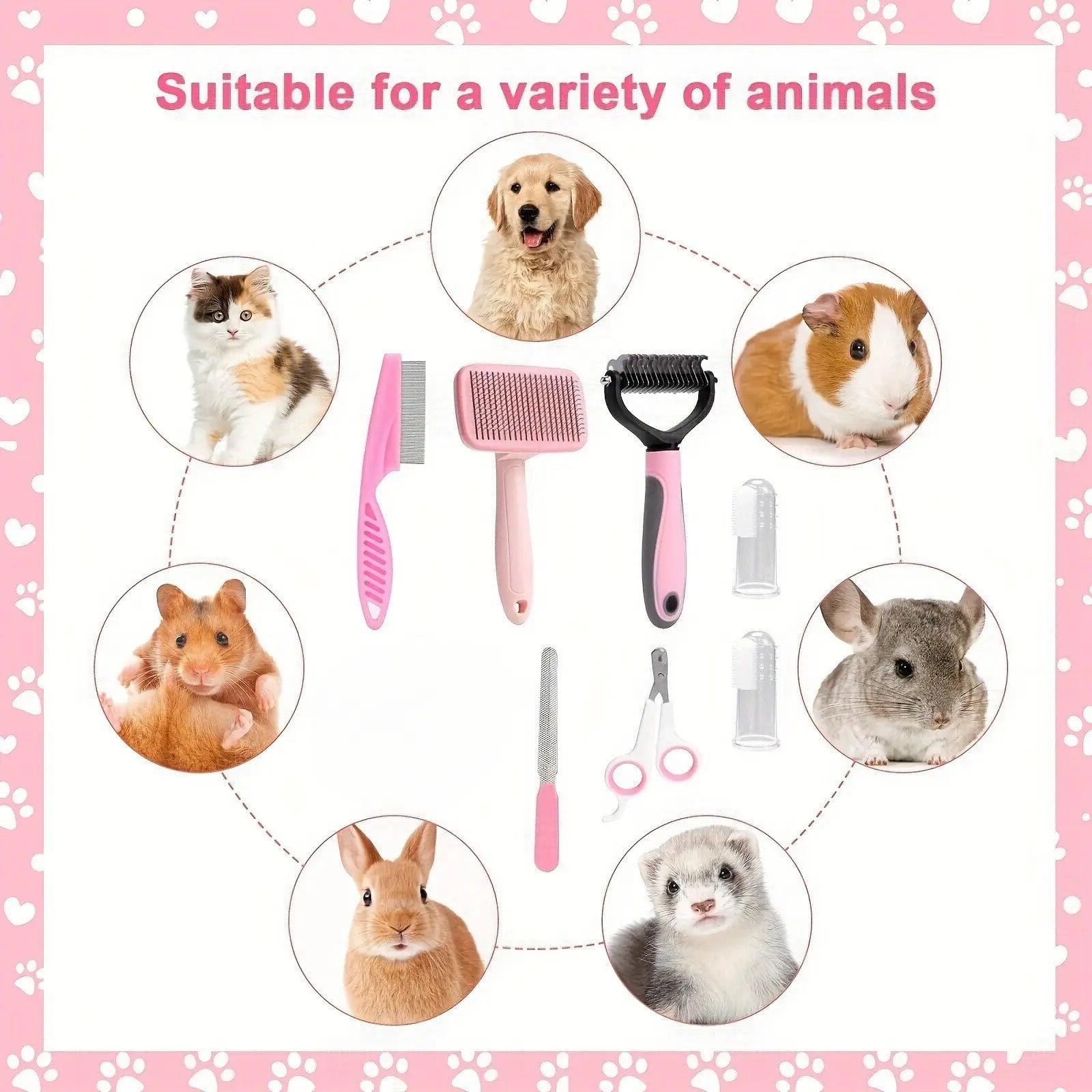 8-In-1 Pet Grooming Kit - Dog & Cat Brush Set with Dematting Comb, Slicker Brush, Nail Clipper & Trimmer - Removes Tangles, Shedding Hair, Dirt & Mats,Your Pet’S Coat Tangle-Free & Shiny, Stress-Free Dog Cat Grooming,Pet Products, Cat Stuff, Dog Stuff,