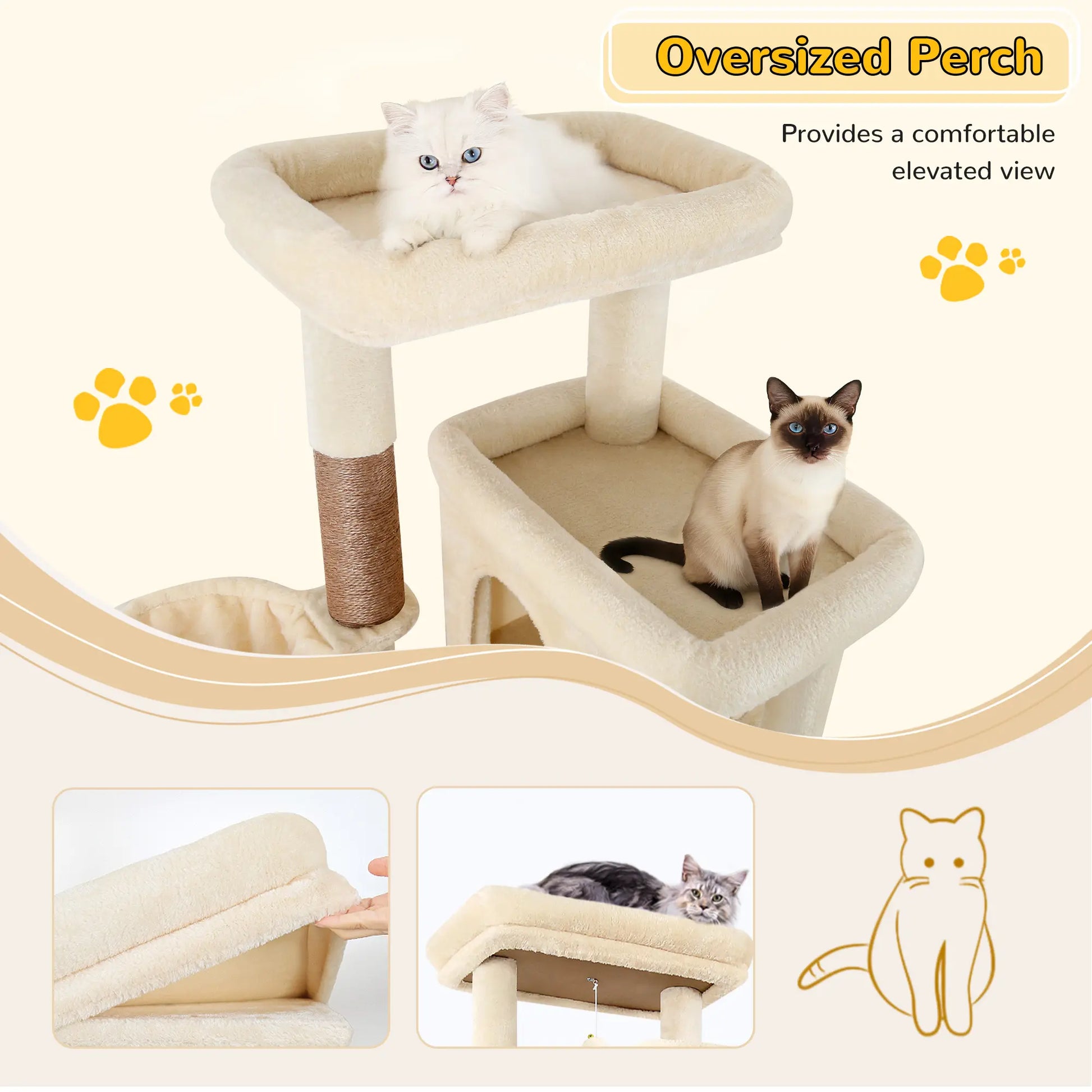 Globlazer S78,78 Inch Cute Cat Tree Tower: Sturdy Activity Center with Condos, Sisal Scratching Posts, Hammock & Perches for Big Cats.