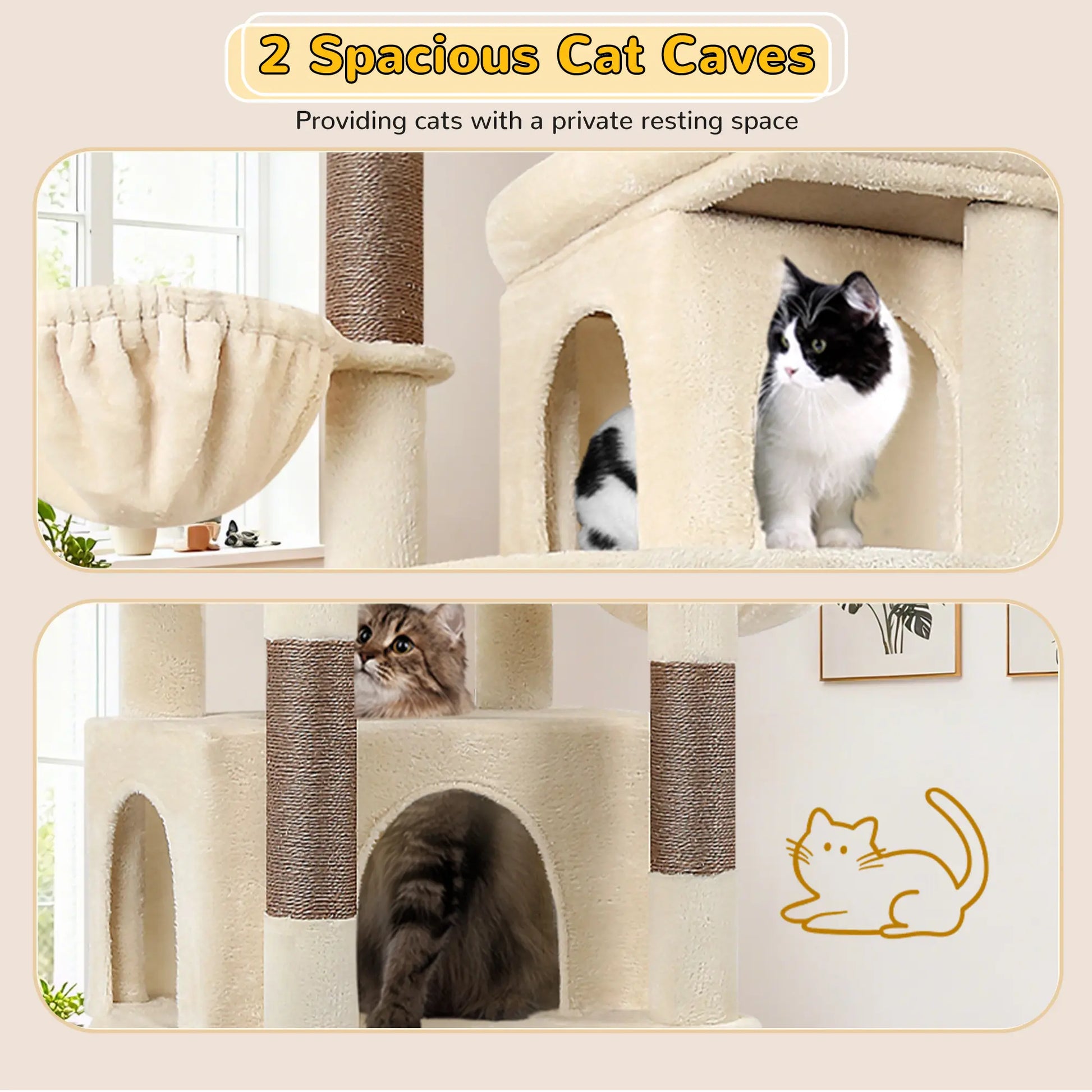Globlazer S78,78 Inch Cute Cat Tree Tower: Sturdy Activity Center with Condos, Sisal Scratching Posts, Hammock & Perches for Big Cats.