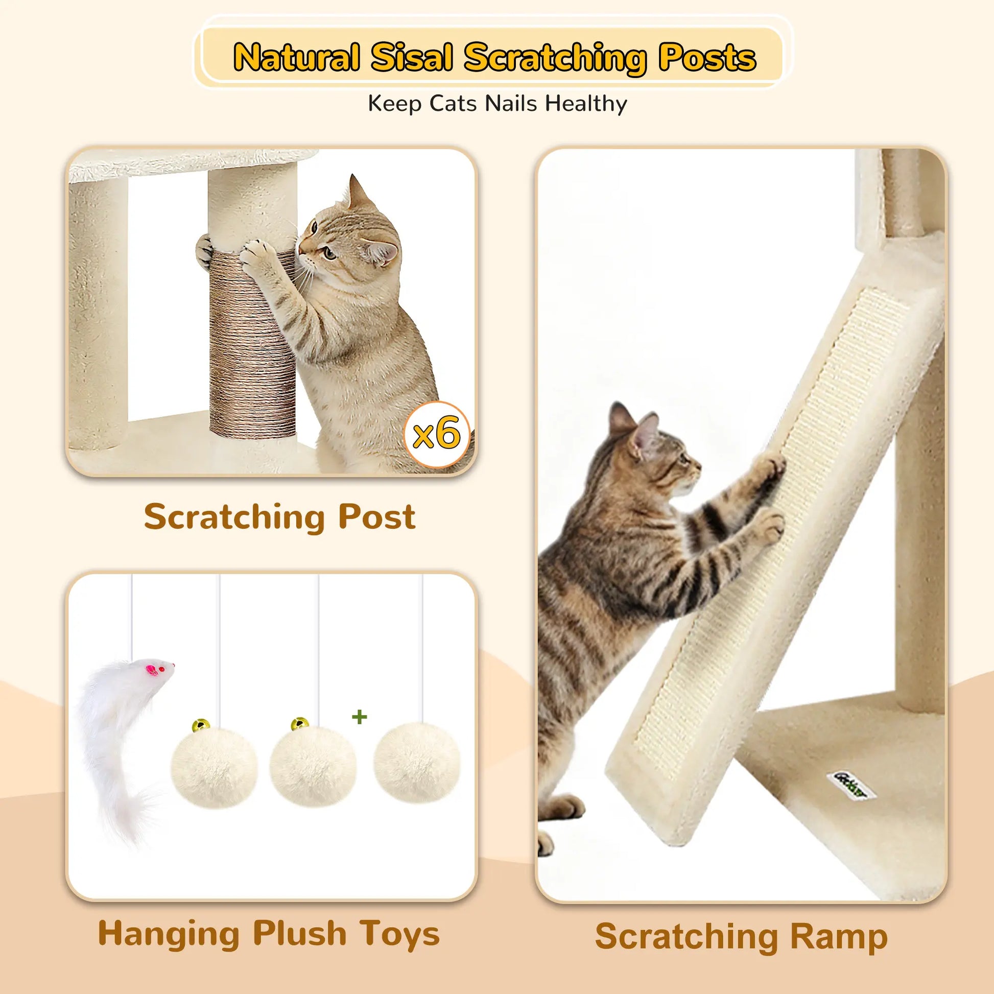 Globlazer S78,78 Inch Cute Cat Tree Tower: Sturdy Activity Center with Condos, Sisal Scratching Posts, Hammock & Perches for Big Cats.
