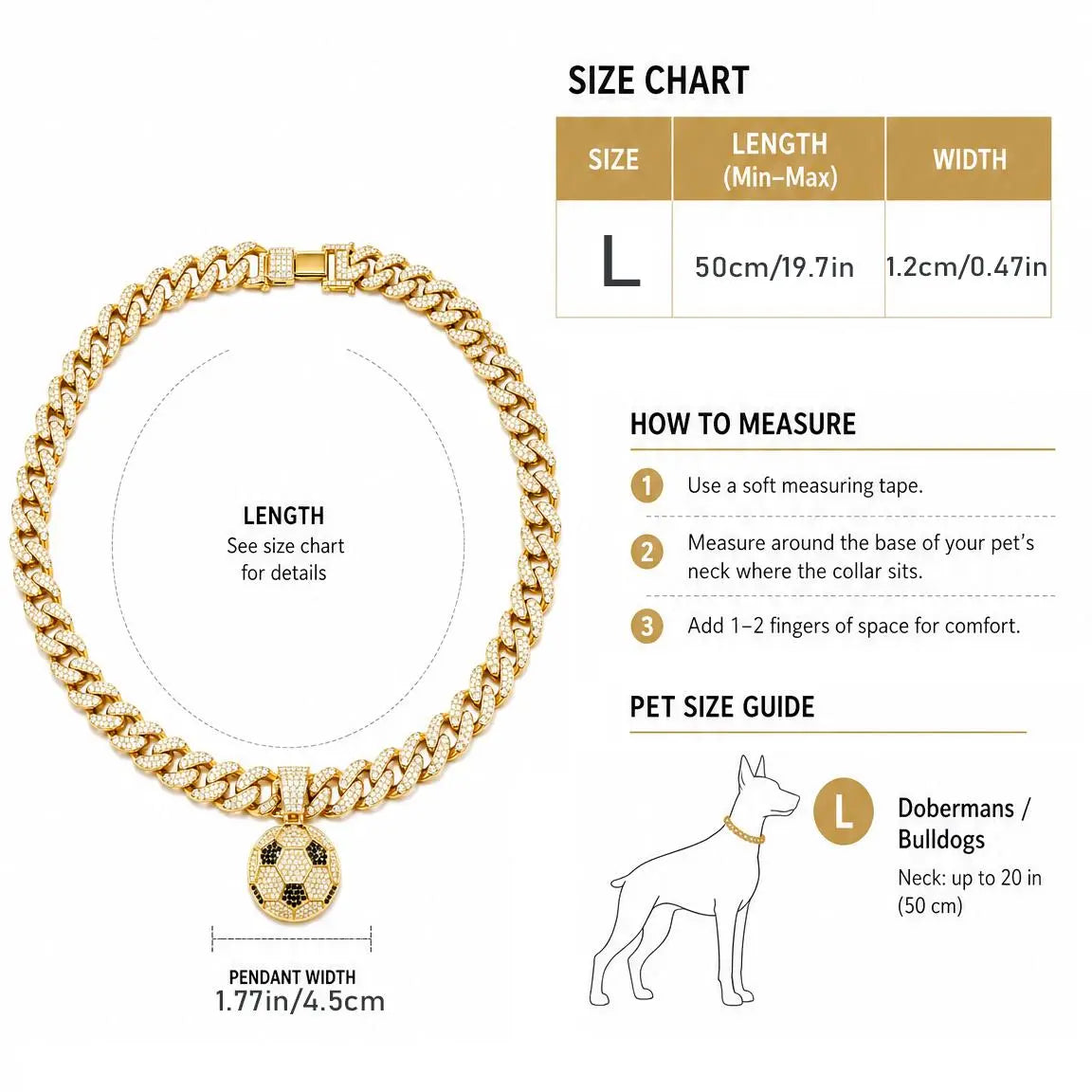 Dog Chain Diamond Collar Walking Metal Chain Necklace with Secure Buckle Pet Cuban Style Collar Jewelry Accessories for Small Medium Large Dog Cats