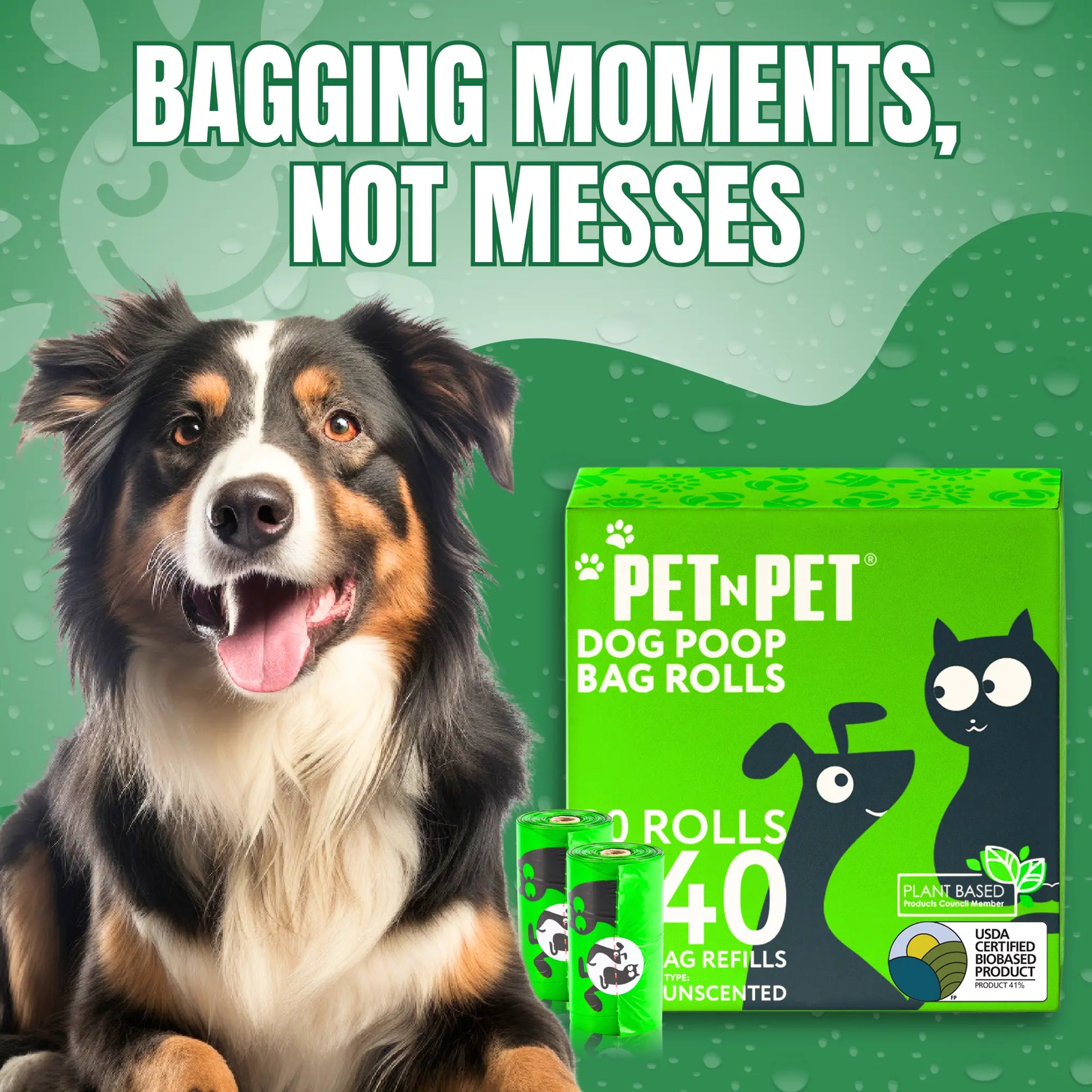 PET N PET 540 Unscented Dog Poop Bag, 41% Plant-Based, Green Waste Poop Bag for Dogs & Cats