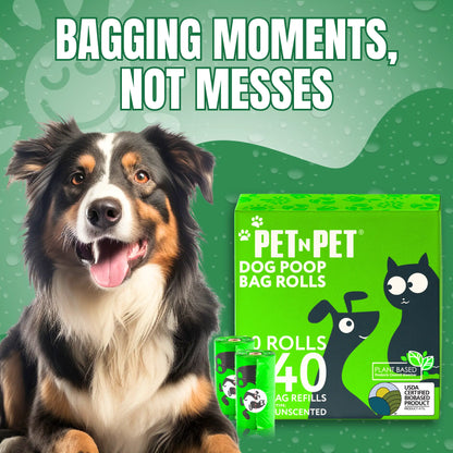 PET N PET 540 Unscented Dog Poop Bag, 41% Plant-Based, Green Waste Poop Bag for Dogs & Cats
