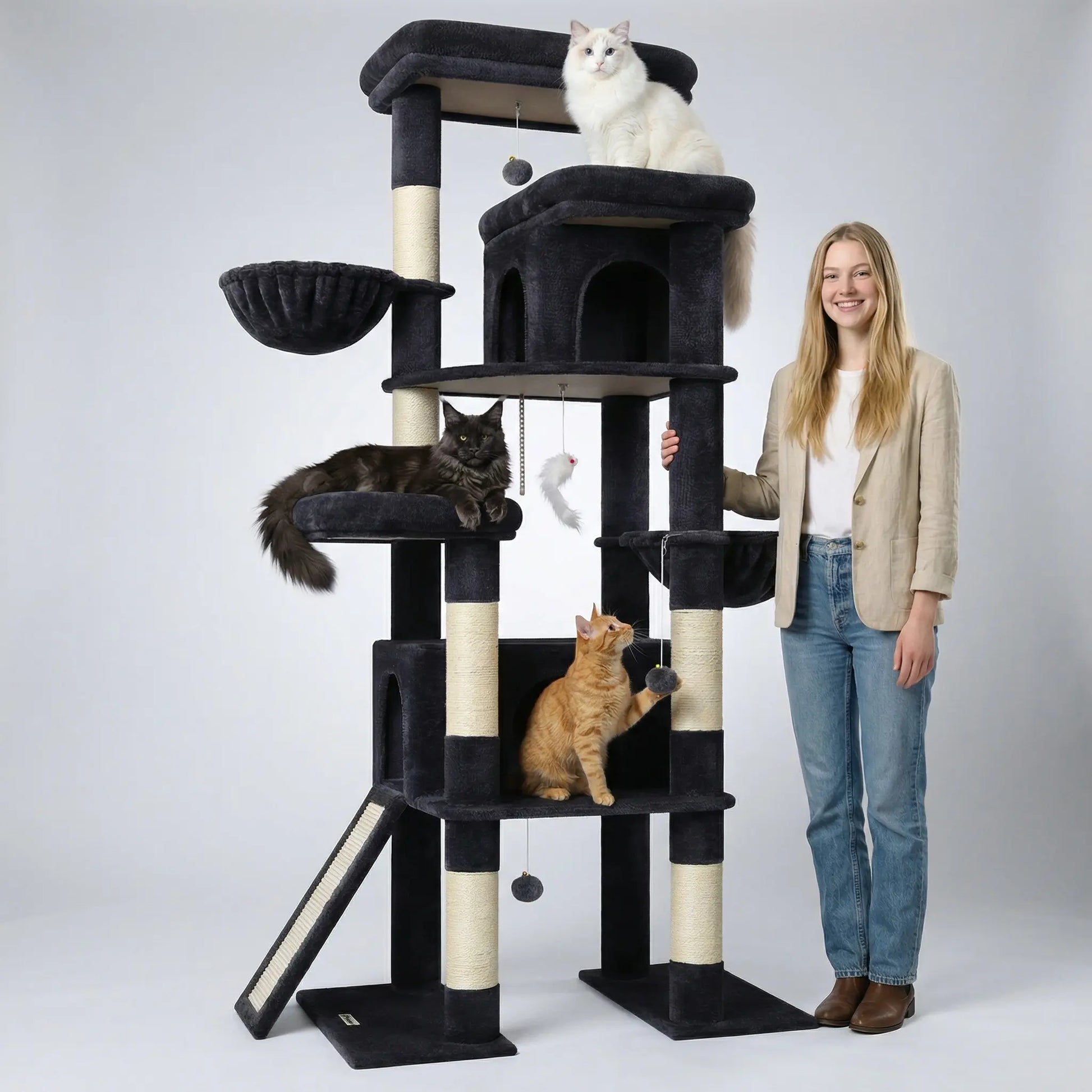 Globlazer S78,78 Inch Cute Cat Tree Tower: Sturdy Activity Center with Condos, Sisal Scratching Posts, Hammock & Perches for Big Cats.